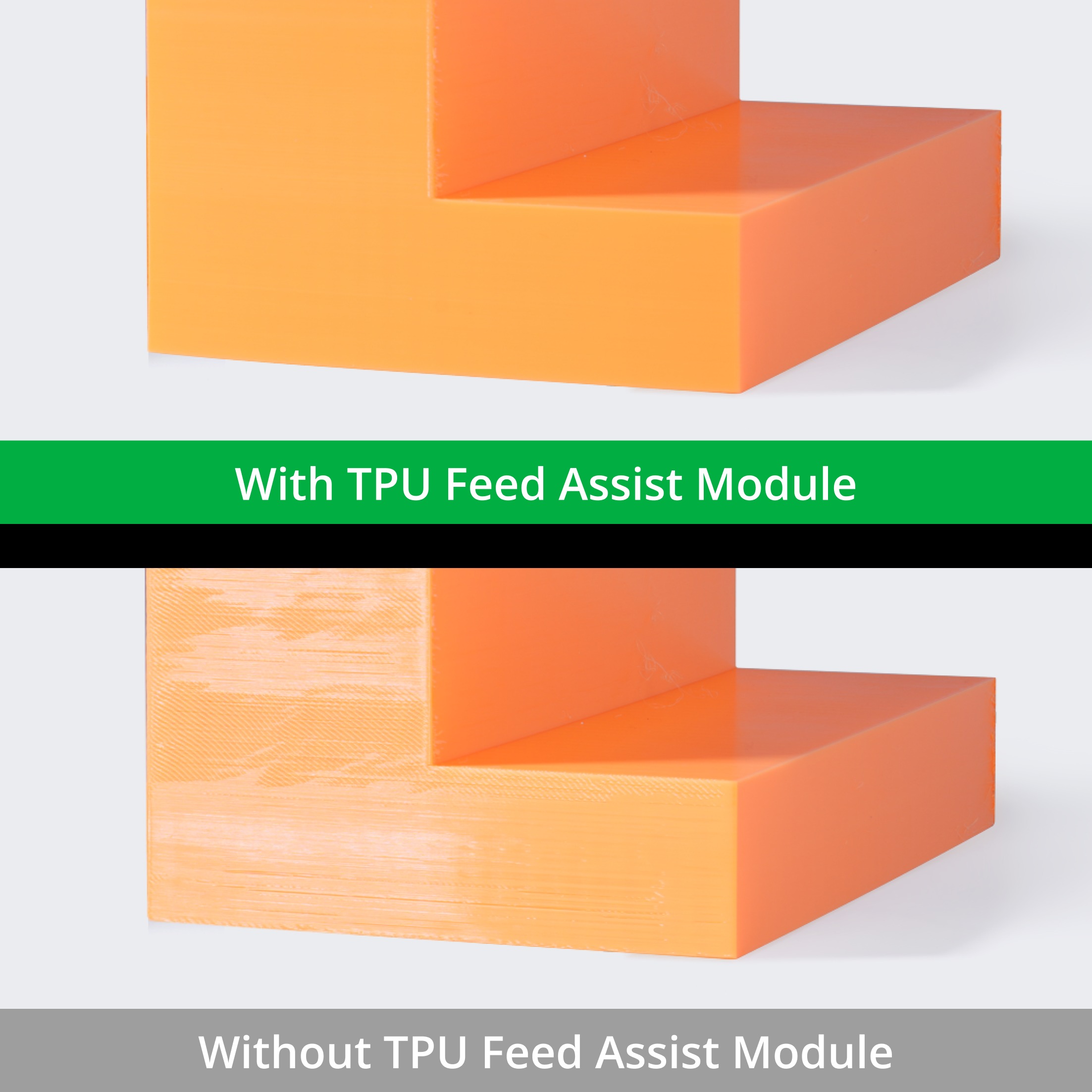 TPU print quality comparison with and without the Feed Assist Module
