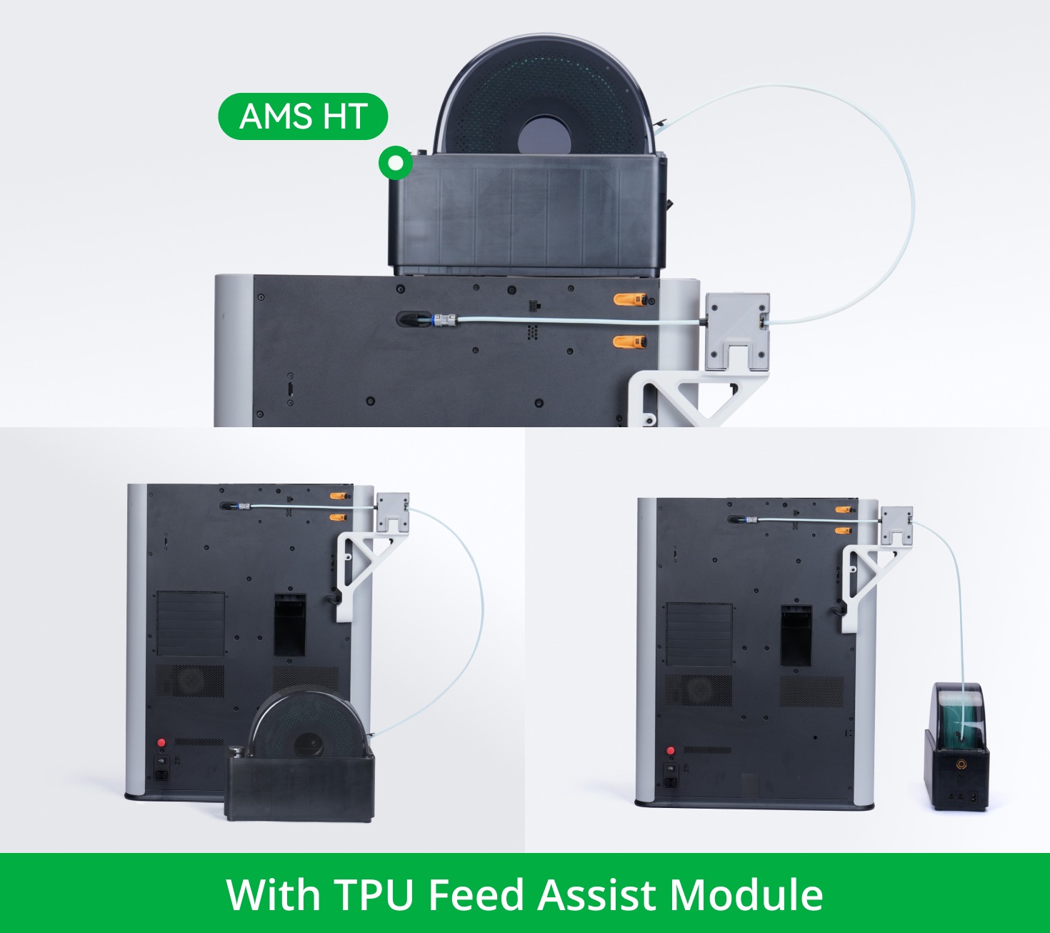 TPU Feed Assist Module usage configurations — AMS HT, filament dryer, open spool