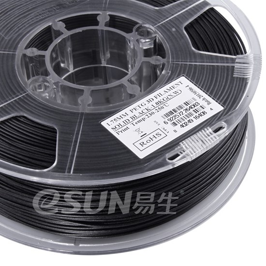 ESUN - PET filament, 1.75mm, Solid Black, 1kg/roll - ESUN-PET175SB1