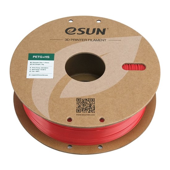 ESUN - ePETG+HS filament, 1.75mm, Solid Red, 1kg/roll - ESUN-ePETG+HS175SR1